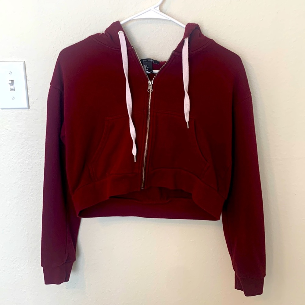 Forever 21 Casual Cropped Jacket Deep red Small